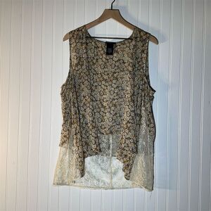 LYS Boho Cottagecore Sheer Floral Lace Hem Tank Top 1X Indie Romantic Festival‎